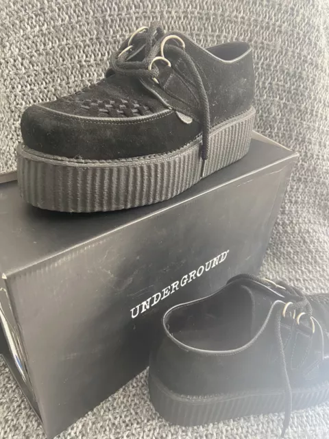 UNDERGROUND ENGLAND BLACK Double Sole Suede Creepers Size 7 89.99