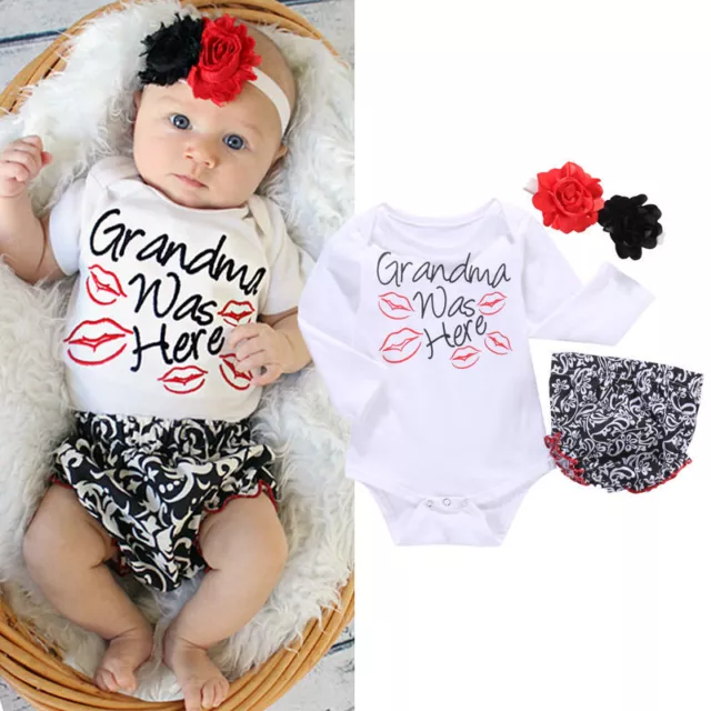 Infant Newborn Baby Girl Flower Headband+Romper+Pants Ruffles 3Pcs Outfit Set 2