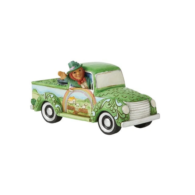 Enesco Jim Shore Heartwood Creek Leprechaun in Green Truck Figurine 3.94 Inch