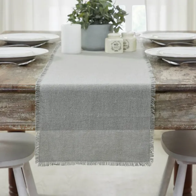 New Rustic French Country Farmhouse GRAY BURLAP Table Runner 36"