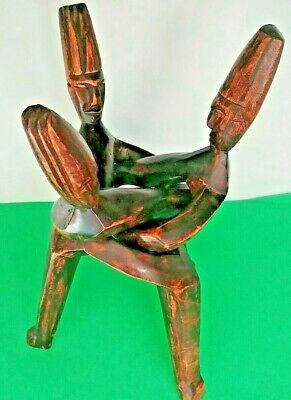 African 3 Figure Family Entwined  Unity Carving 17"   Art Sculpture