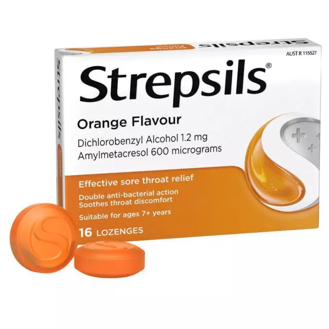 Strepsils Soothing Lozenges Orange 16pk Sore Throat Double Antibacterial