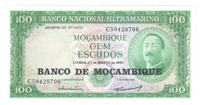 Bank Of Mozambique 1961 100 Escudos Banknote s/n C5928706