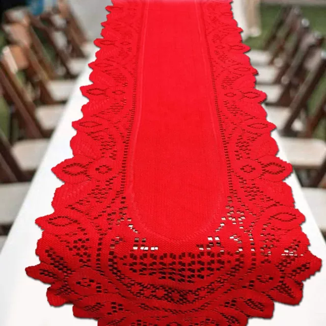 Waterproof Lace Table Runner White & Red Christmas Silent Night Mantle Scarfs US