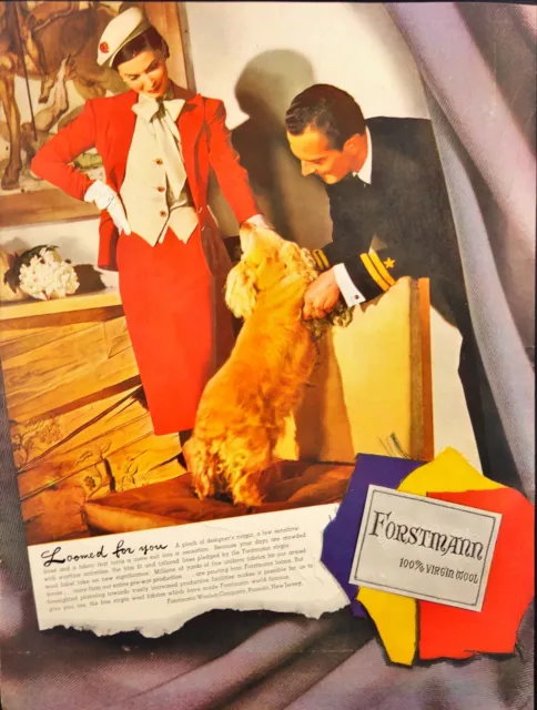 Forstmann 100% Virgin Wool Passaic NJ Dog World War II Vintage Print Ad 1943