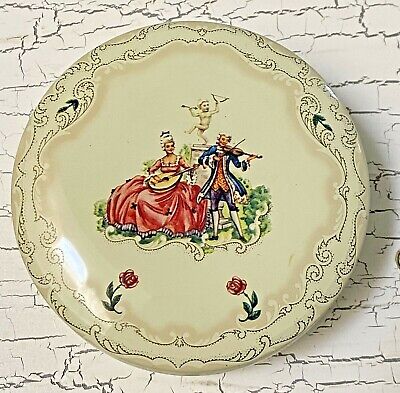 Vintage Round Victorian Courting Scene Daher Decorated Ware Tin Box England 5"