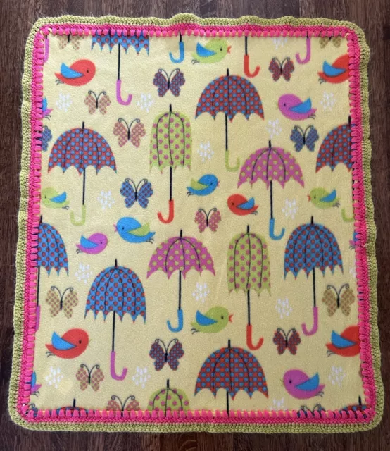 Project Linus Umbrellas And Birds Colorful Blanket 36x30” With Crocheted Edge