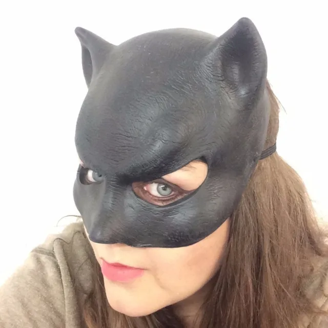 Damas Gato Negro Máscara Halloween Disfraz Pantera Látex Disfraz De Catwoman