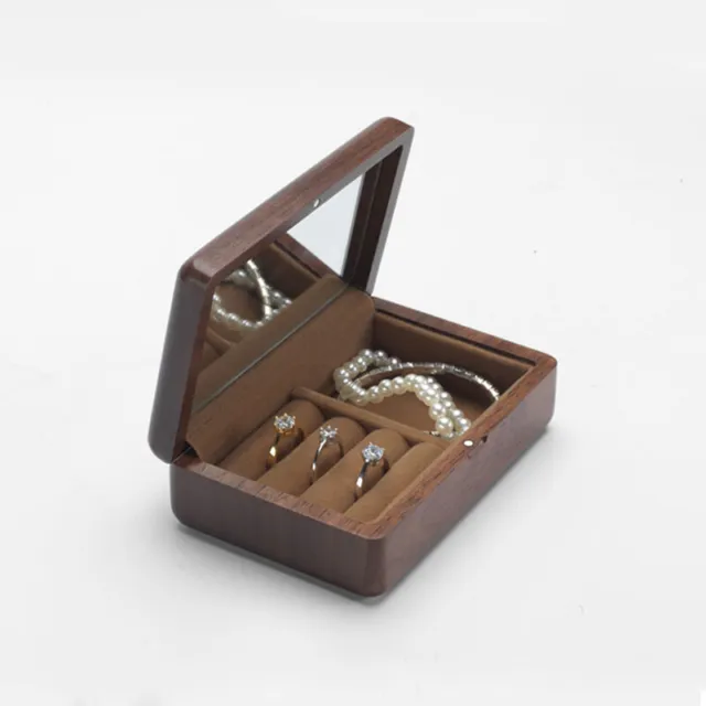 Black Walnut Solid Wood Jewelry Storage Box Case For Rings Earrings