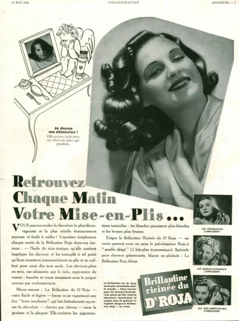 Publicité ancienne mise en plis brillantine Dr Roja 1940 issue de magazine