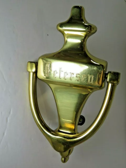Awesome Vintage Mod Brass Door Knocker Signed Spain Name Petersen B7361