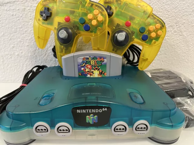 Nintendo N 64 Konsole Ice Blue N64 mit Super Mario und 2 Controllern-TOP Zustand