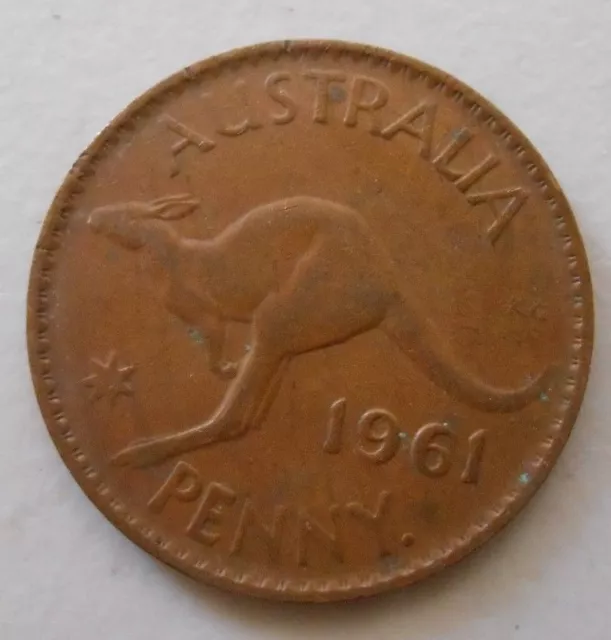 1961 1d Y. Dot after Penny Australian ONE PENNY QUEEN Elizabeth II (very Nice)