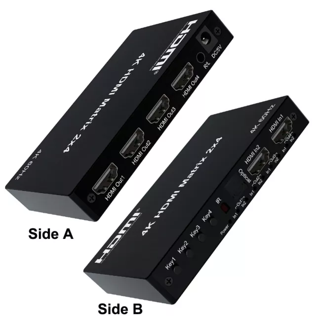 4K 60hz HDMI Splitter Matrix 2x4 2 In 4 Out PC TV Audio Switch Video Converter