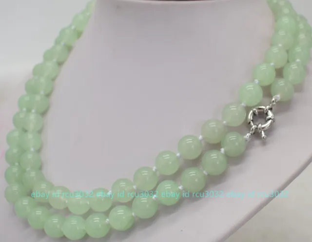 Natural 8/10/12mm Light Green Jade Round Gemstone Beads Necklace AAA18-36"