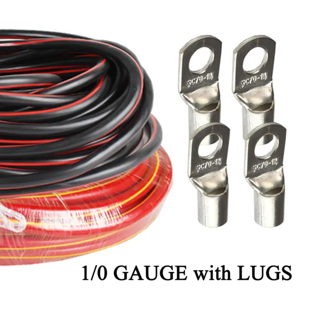 Car Truck Battery Power Wire Kit - 1/0 Gauge AWG cca with Cable Lug of 3/8" 1/2"