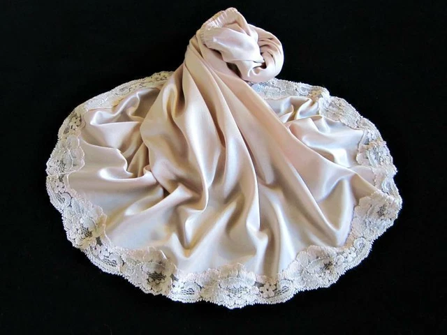 Orlo vintage Hanes vita slip S seta Antron III nylon pizzo beige rosa