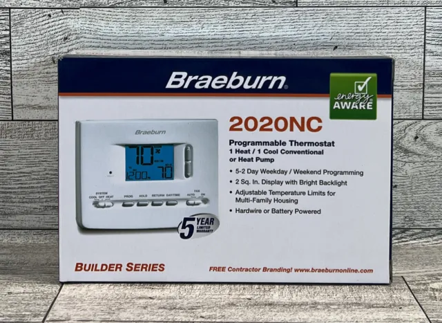 BRAEBURN PROGRAMMABLE THERMOSTAT 2020NC Builder Series Heat/1 Cool Heat  Pump $27.99 PicClick