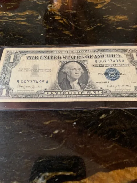 1957 B Silver Certificate $1 Blue Seal Dollar Bill R00737495A-IN PLASTIC HOLDER