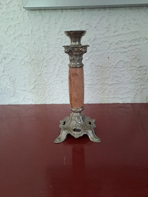 Bougeoir En Métal Argenté Et Marbre – Style Empire, Occasion