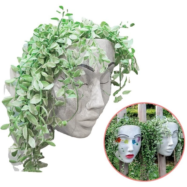 HANGING RESIN LADY Face Planter Resin Plant Pots Abstract Lady Head