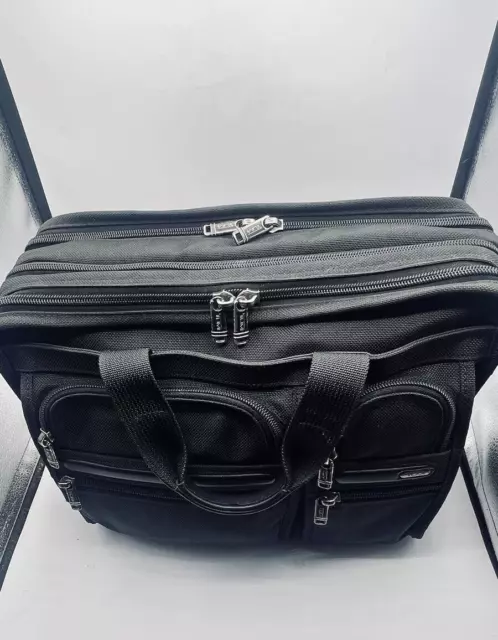 TUMI Alpha Black Ballistic Nylon Laptop Briefcase Expanding Travel Messenger Bag