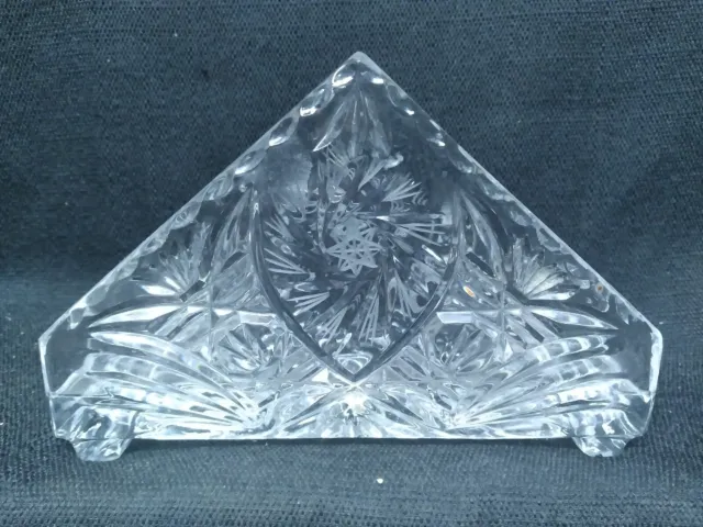 24% Lead Crystal Clear Etched Glass Napkin Holder Made in Poland 6.5 X 4.5