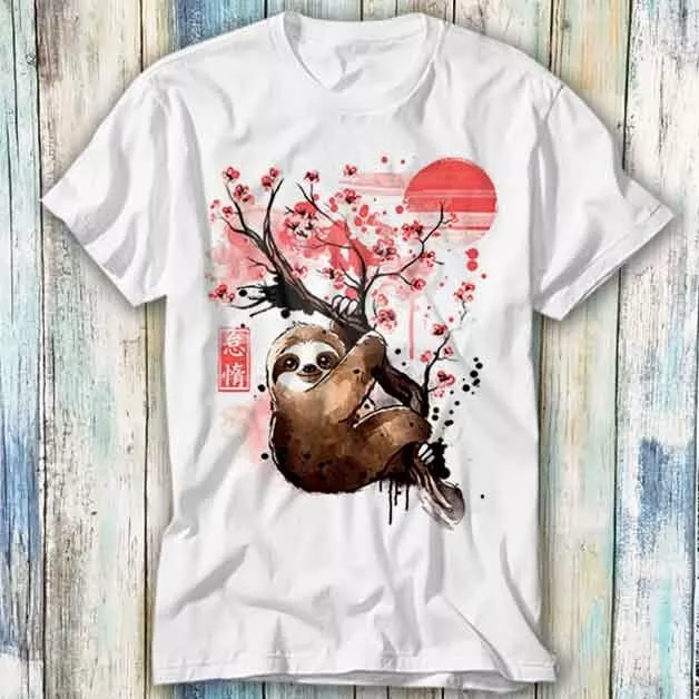 Maglietta Sloth Red Sun Sakura cartone animato albero giapponese meme regalo maglietta unisex 762