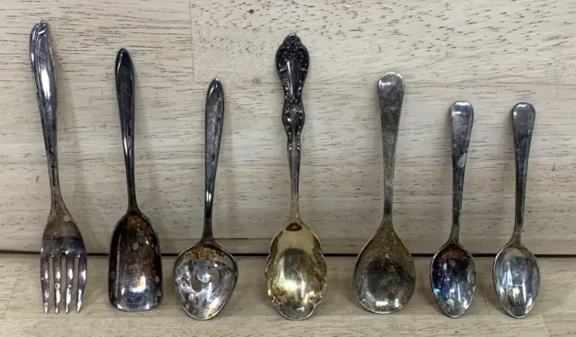 Lot of 7 Mixed Silverware Silver Plate Assorted Patterns Fork & Spoons