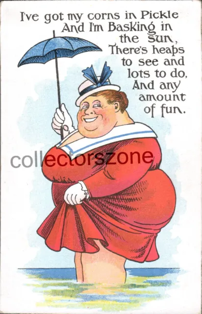 1925 Fat Lady Soaking Her Feet Corns Joke humour Postcard posted