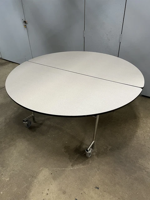 60" Wide Round Circle Cafeteria Lunch Room Table With Folding Legs On Wheels