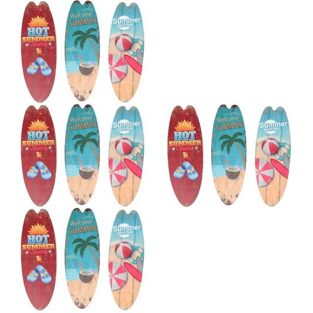 12 Pcs Wood Surfboard Sign Wall Art Decoration Beach Themed Decor Home