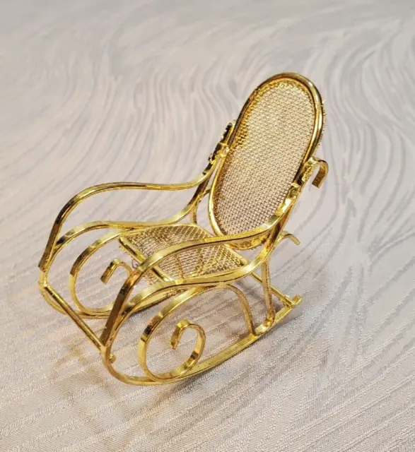 Vintage Dollhouse Miniatures Brass Mesh Rocking Chair, Heartland