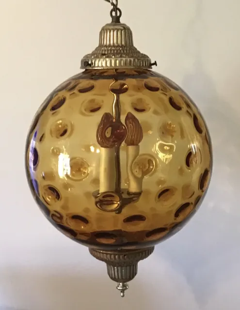 Vintage Fenton Art Glass Amber Coin Dot Swag Lamp