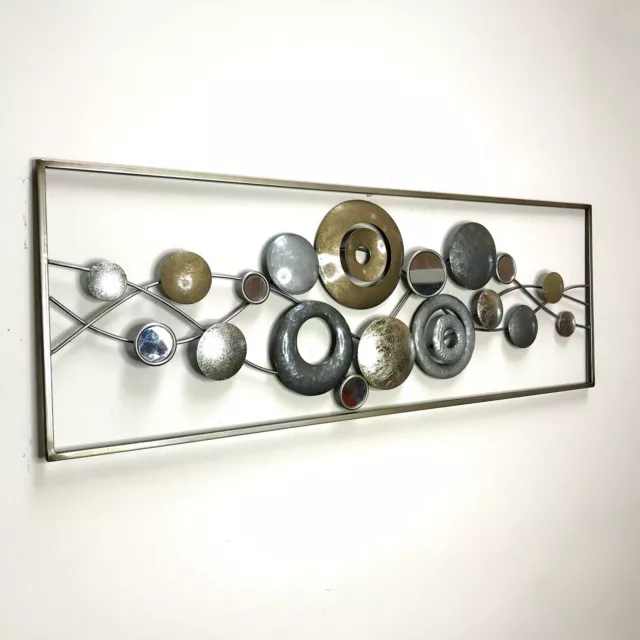 Metal Wall Art Decor Circle and Donut Gold and Silver Shapes With Mirror Inlays