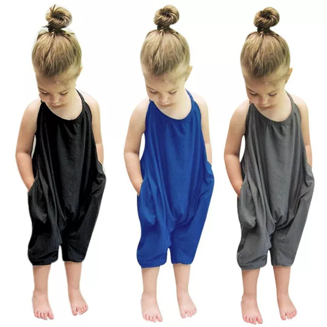 Toddler Baby Kids Girls One Piece Harem Pants Strap Romper Sleeveless Jumpsuit 3