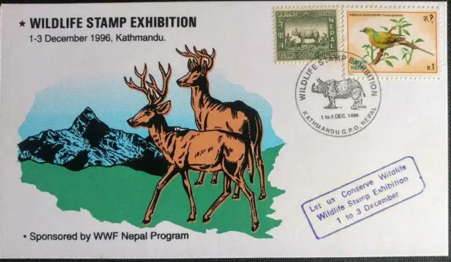 153. Nepal 1996 Spl. Briefmarke Karte W. W.F , Wild Leben Ausstellung, Vögel,