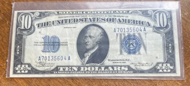 Series of 1934 10 Dollar Silver Certificate