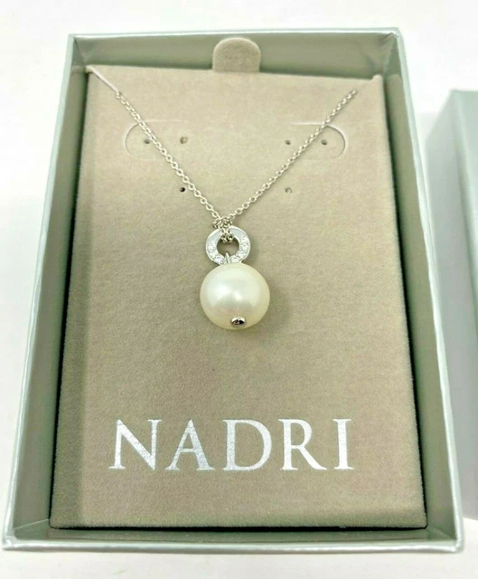 Nadri Rhodium Plated Pave CZ Charm & Imitation Pearl Pendant Necklace -BNIB