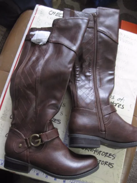 new GUESS GG HURDER SS LONG BOOTS DR BROWN FULL SIDE ZIPPER CHOOSE SIZES