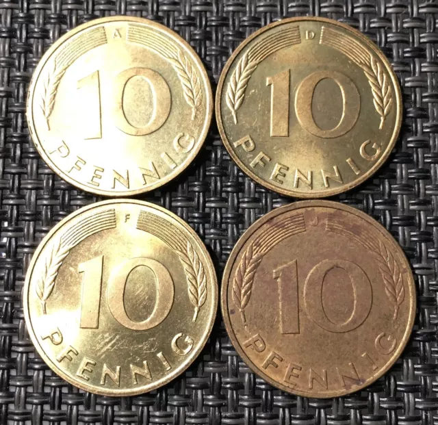 BRD Deutschland 10 Pfennig 1992 A, D, F,  J Originalbilder