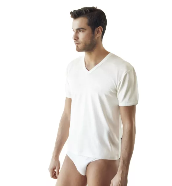 Maglia scollo a V da uomo a mezza manica in lana cotone Nottingham TV16 T-shirt