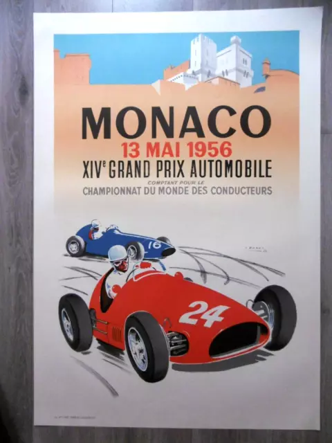 MONACO Grand Prix Automobile 1956 affiche litho 1987 MOSS MASERATI BEHRA FERRARI