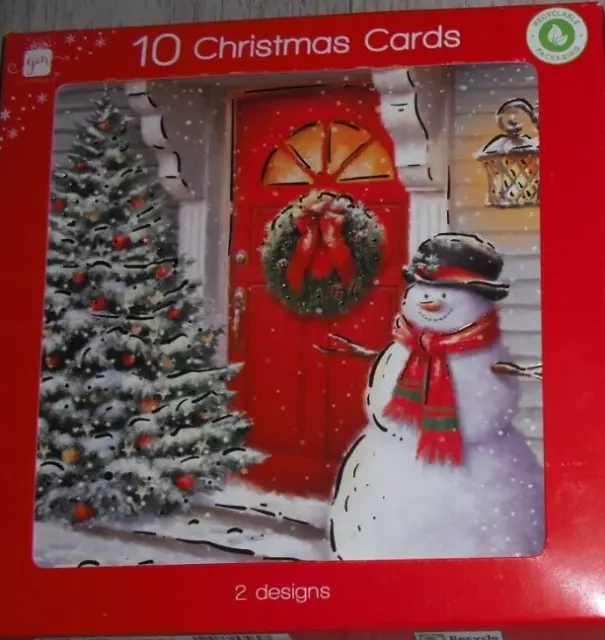 10 Pack Square Luxury Traditional Santa Christmas Cards - 2 Designs - Quality