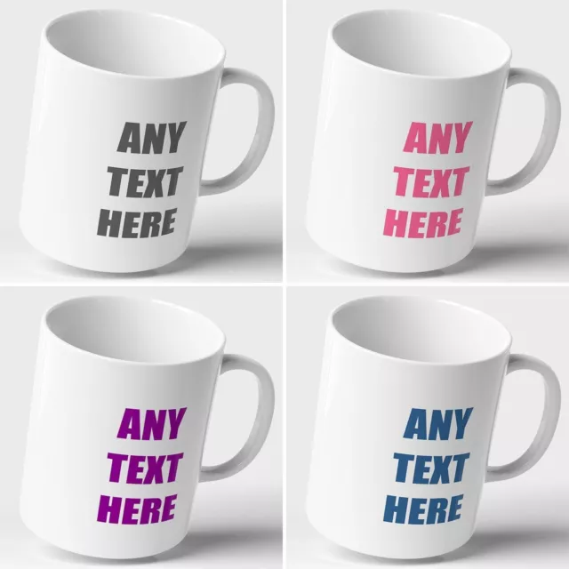 PERSONALISED TEXT MUG 9 Colours 2 Sizes cup coffee tea gift present birthday