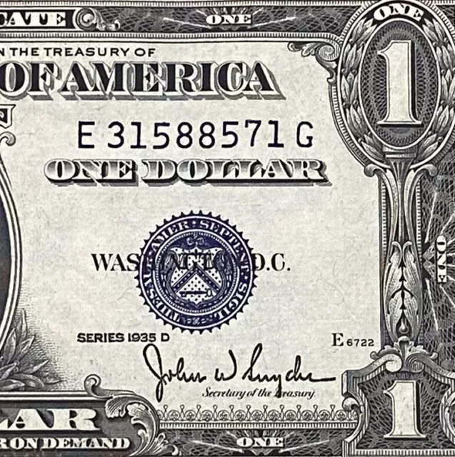 $1 1935-D ( E-G Block )  BLUE SEAL SILVER CERTIFICATE , UNCIRCULATED