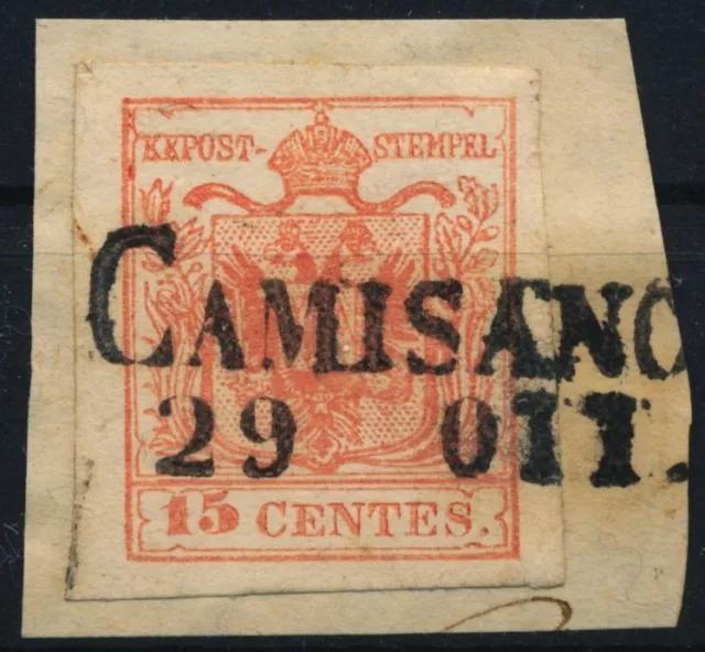 LOMBARDEI-VENETIEN 1850 15C, MP, Type III. CAMISANO. Schön, frisch!