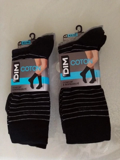 Lot de 6 paires de chaussettes DIM noires et anthracite pois rayures 43/46 neu