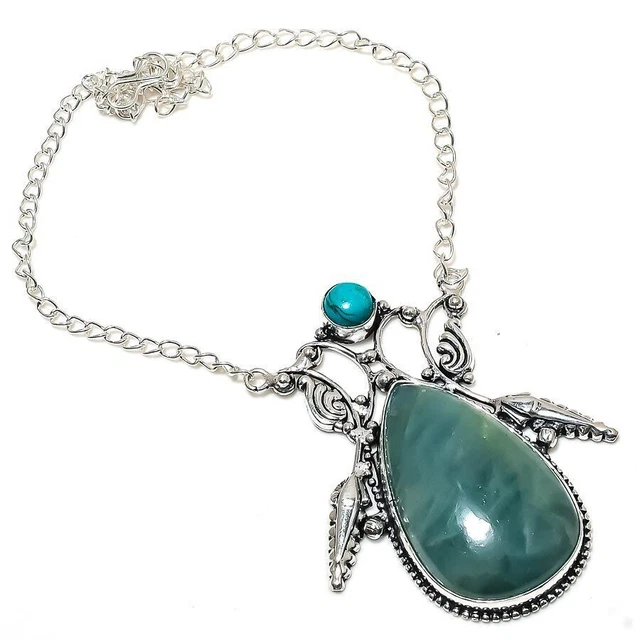 Pendentif Aigue Marine Collier Aigue-marine, Collier En Argent