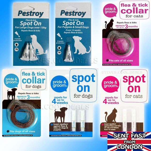 Cuello de pulga gato perro mancha en tratamiento cachorro gatito mata repetición rápida garrapatas mascota